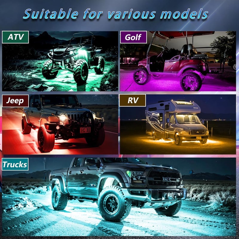 ZONECONA 16Pods RGB LED Rock Lights Kit with APP/RF Remote Control Dual Zone Brake, Car Underglow Lights Multicolor Neon Underbody Light for Trucks Pickup Jeep Golf Cart SXS ATV UTV Off Road 12V - Image 4